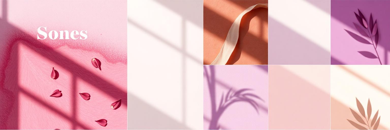Moodboard de branding em tons creme e roxo