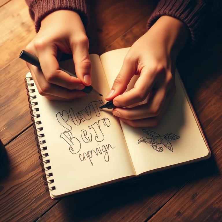 Mãos esboçando em caderno